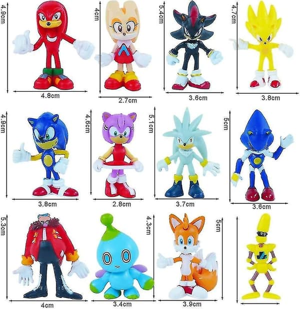 12 stk. Sonic Legetøj - Sonic Legetøjs Actionfigurer, Sonic Figurer Samlersæt, 1,58-2,3\" Høje null null none