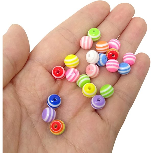 200 STK Farverig harpiksstribe runde perler Regnbuestribet rund kugleperle til smykker Armbånd Halskæder Nøgleringe (8 mm)