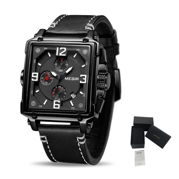 MEGIR Top Brand Klockor för män Vattentät watch Luminous Chronograph Date Calendar Watch Reloj Hombre Black