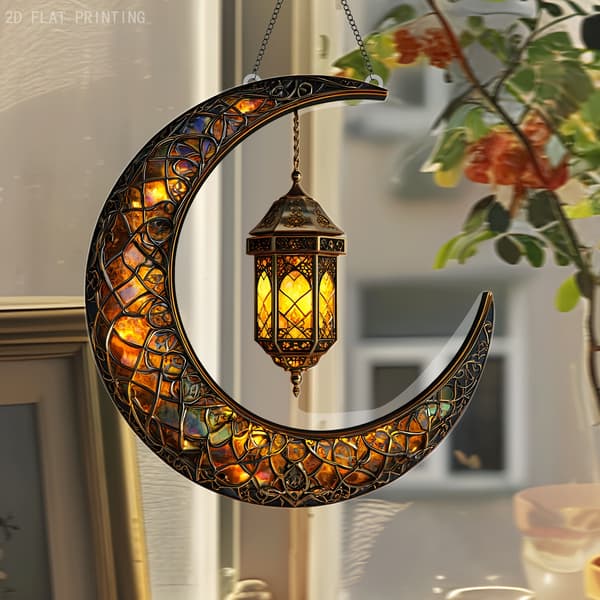 2D Flat Elegant Muslim Måne Fyr Akryl Hjemmekontor Hagedekorasjon Islamsk Gave A