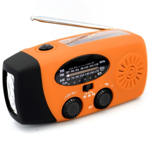 vevradio hätäradio taskulampulla aurinkokenno powerbank