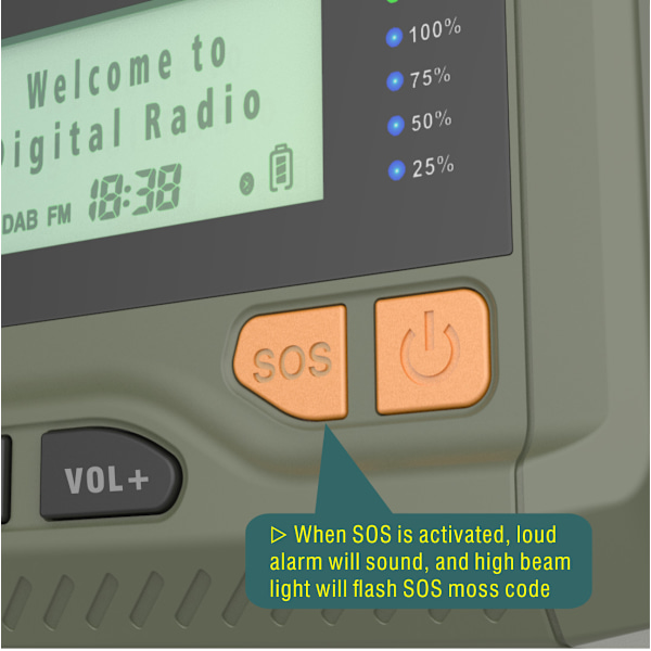 Håndsvinget Generator DAB/FM Bluetooth Radio Nød Håndsving Solenergi Radio
