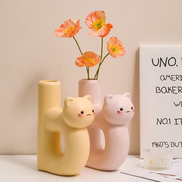 (Rørformet katteblomstervase B-pink) 1 stk. kat sød brev vase ornamenter rørformet kattevase