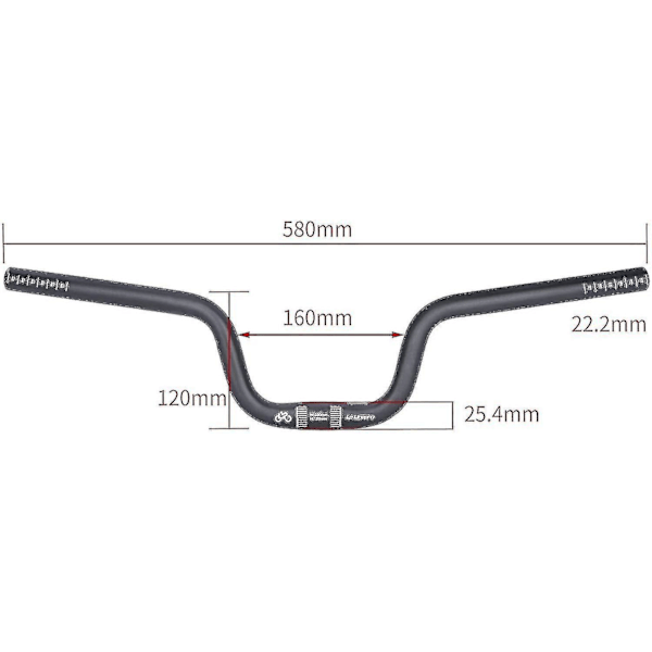 Lätta mountainbike styren, Down Hill Dh extra långa riser styren, höga styren 25.4mm, svart H120mm