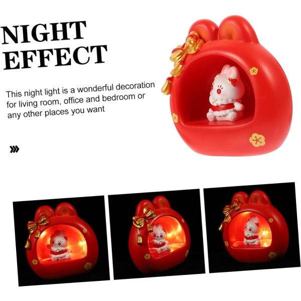 5-pak søde røde kanin natlys bue dyr senglampe | pige varm gul lys børneværelse harpikslampe kawaii kanin skrivebordsdekoration red 5pcs