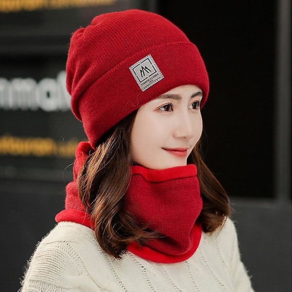 Varm vinterstrikket lue Fleece-forede øreklokker for kvinner Koreanske menn unisex lueskjerf sett med 2, mørkegrå