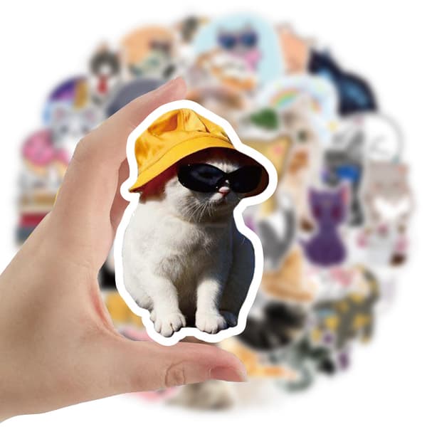 Kattemærkater | 50 stk. | Vandtætte vinylmærkater til bærbar computer, skateboard