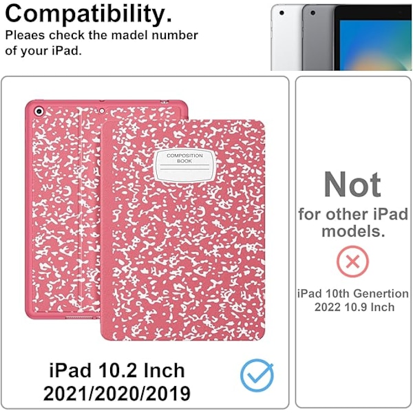 Supveco Skal för iPad 9:e/8:e/7:e generationen 10,2 tum (2021/2020/2019 Modell) med Pennhållare, Skydd för iPad 10,2 Tum - Vattenmelon