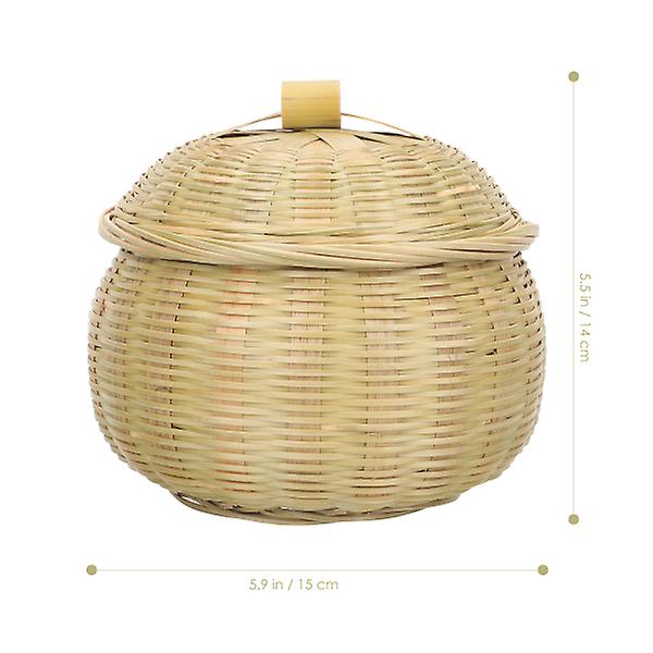 Multifunktionell bambukorg vävd korg Äggförvaringskorg med cover (15x14cm, olika färger)