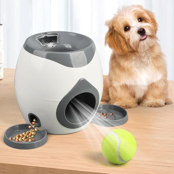 Automatisk boldkaster til hunde, hundeboldkaster med 2 tennisbolde til hundetræning, interaktivt indendørs og udendørs foderlegetøj