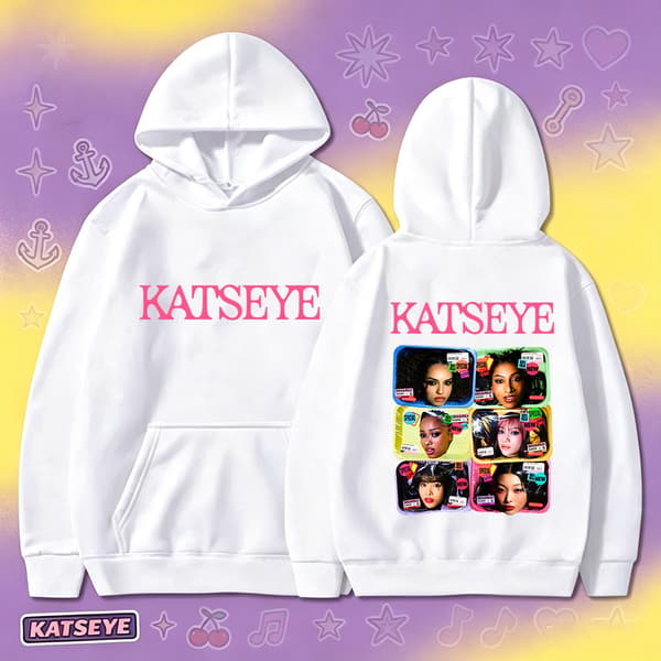 KATSEYE Plaid Portrait Hættetrøje, Oversized Langærmet Grafisk Pullover til Kvinder og Mænd XL 3