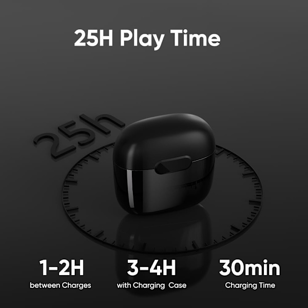 Sorte ørepropper, trådløse Bluetooth-ørepropper, 25 timers spilletid USB C TWS innebygd støydemping black