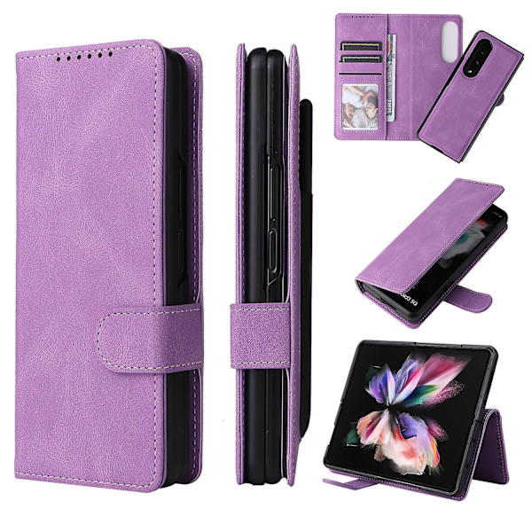 Fullständigt skydd magnetiskt läderfodral kompatibelt med Samsung Galaxy Z Fold 3 med kortplatsstativ._xx Blue