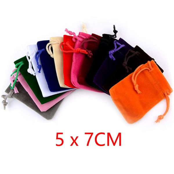 50 stk. 5 x 7 cm fløjlssnørepose, lille smykkegave-display-emballagepose, slikgavepose, fest jule-/bryllupsgavepose, pink