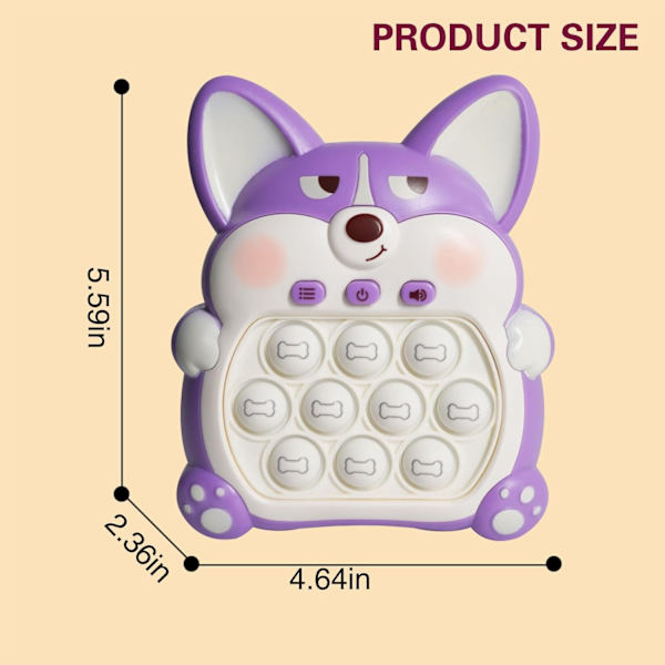 Ljusupplyst Pop Fidget Sensoriska Leksaker Handhållen Spel, Tryck Bubbla Pop Pusselspel Maskin, Stressavlastande Gåvor för Barn Vuxna (Corgi Lila) Purple