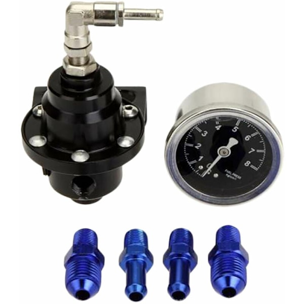 High Performance Car Fuel Pressure Gauge - Adjustable Fuel Pressure Regulator - Black