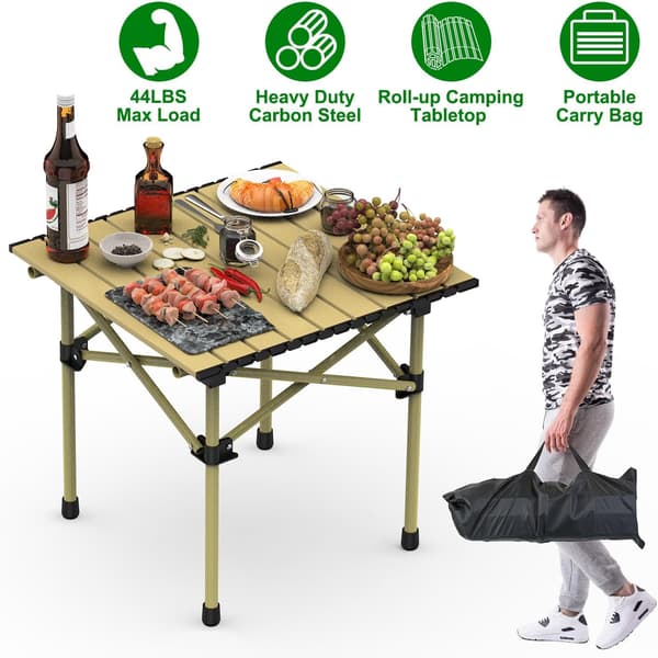 Bärbart hopfällbart campingbord, lätt rullbart utomhusbord med bärväska, hopfällbart picknickbord för camping, strand, grillning