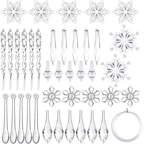 2023-85 st Acrylic Snowflake Icicle Julgran Icicle Snowflake Med Crystal Line Ornament Set För Jul Dekorationer