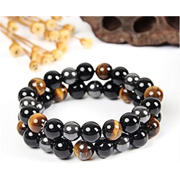 2 stykker anti-svelling tigerøye perle armbånd, justerbart vekttap svart stein armbånd, bringer lykke og velstand unisex