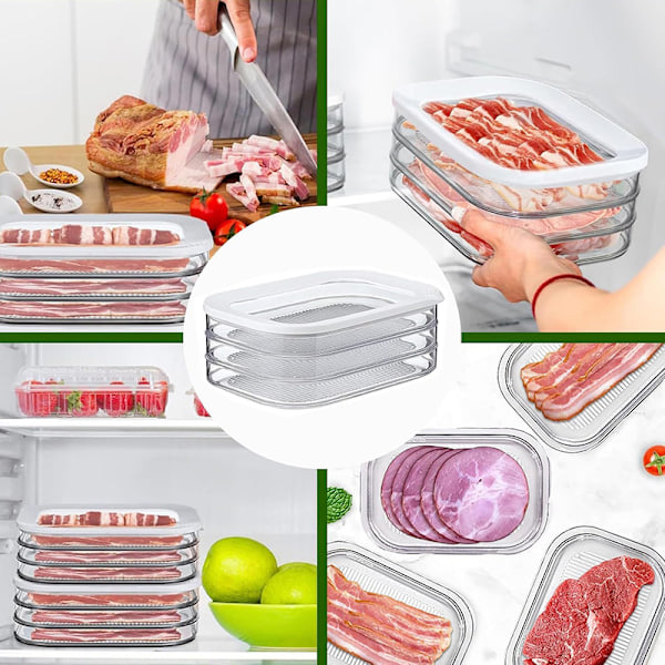 Kokt köttlåda, kylskåp med tre lager, förseglad förvaringslåda, bacon täckt matförvaringslåda, transparent förpacknings- och konserveringslåda