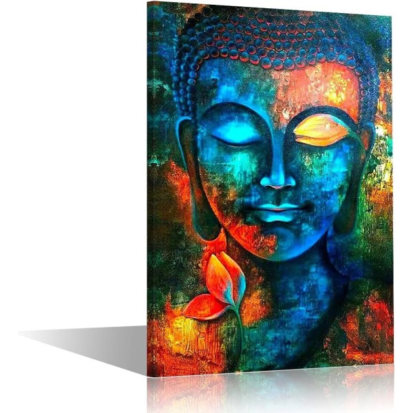 Buddha hoved vægdekoration Indigo blå Buddha prints på lærred