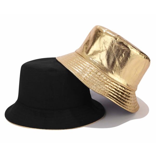 Metallisk Bucket Hat Trendig Fiskare Hattar Unisex Vändbar Packable Cap