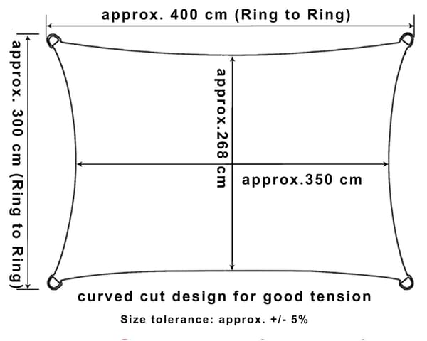 Rectangular Sun Shade Sail 3x4 m Waterproof Anti 93% UV Water-Repellent Wind Protection Polyester with UV Protection for Garden Terrace Camping Grey