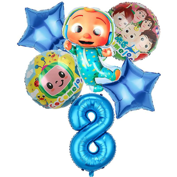 Cocomelons Festpynt Børn Fødselsdagsartikler Tegnefilm nummersæt Bagtæppe Bordservice Baby Shower Børn Gavesæt 8 ballon-6 stk.