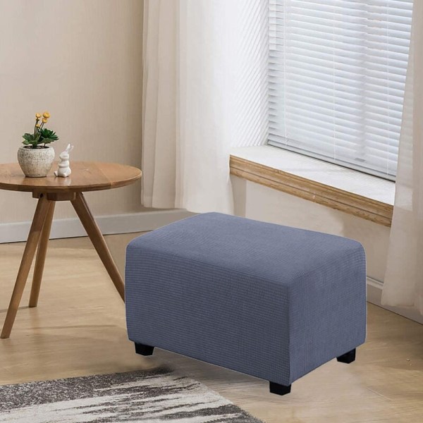 Stretch Ottoman Cover Pouf Cover Pouf Protector Pouf Storage Cover Furniture Protector Soft Rectangle Slipcover med elastisk linning, Mørk grå