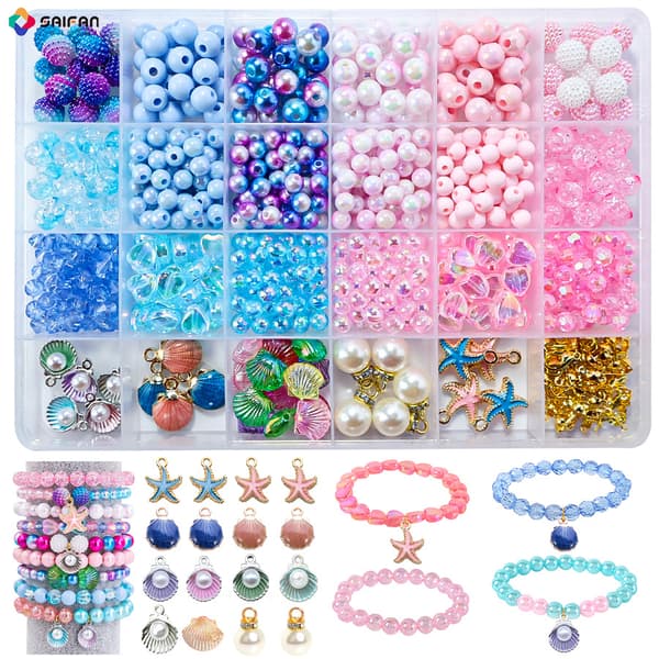 Gør-det-selv havtema perlearmbåndssæt Løse perler Perlematerialesæt 48-grid700 pieces