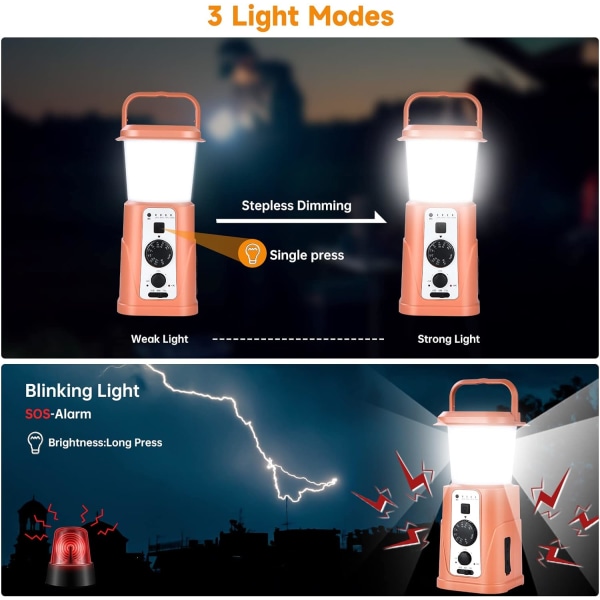 Solcellscampinglampa, UTEBIT Campinglykta med Handvev Solradio, 10000mAh Uppladdningsbar