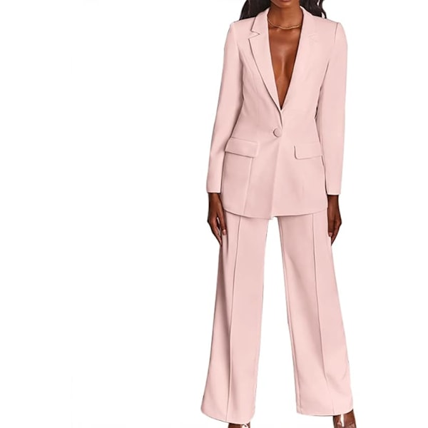 Dame Blazer og Bukser Sæt - Casual Formelle Business To Dele Blazer Sæt Pink L