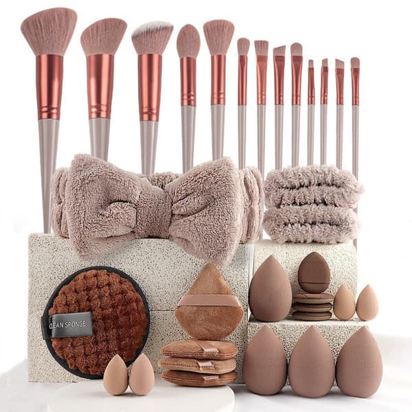 40-delt makeup-svampe og penselsæt, ultra-bløde pudder-puffs til fejlfri påføring 42 pink