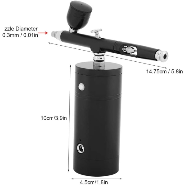 A-irbrush sett - 0,3 mm mini luftkompressor sprøytepistol, luftbørstepistol, 7CC kapasitetssett, for maling, tatovering, negledesign