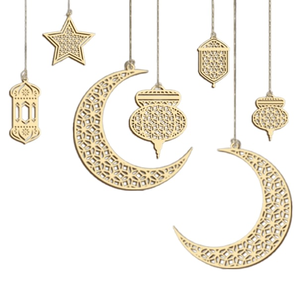 6 kpl Ramadan puinen riipus ornamentti kuun tähden lyhdyn muotoinen koriste Ramadan Eid -koristeisiin