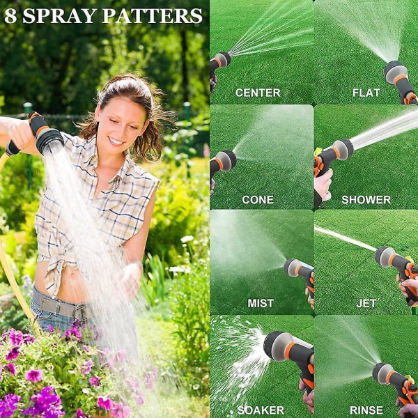 Trädgårdsslangmunstycke, 8 justerbara bevattningsmönster, munstycken för trädgård, biltvätt