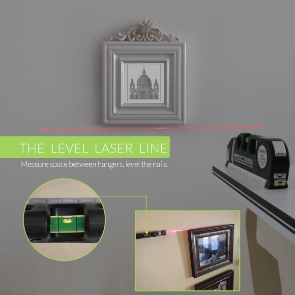 Lasernivå, flerbruks krysslinjelaser 8 fot målebåndslinjal Justert standard og metrisk linjal for oppheng av bilder