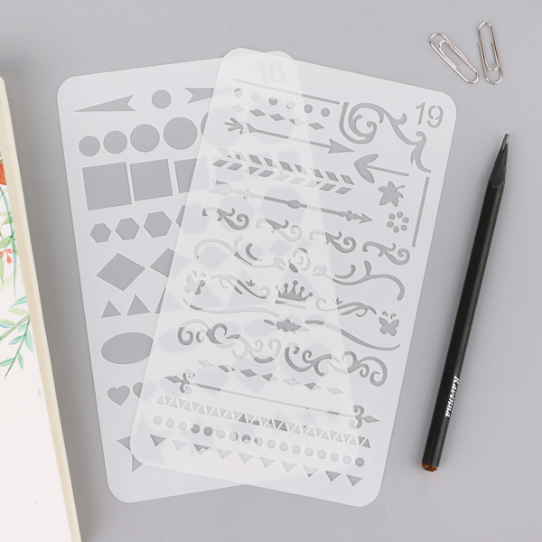 Bullet Journal -stencilisarja 20 kpl, DIY-piirustusmalleja käsityöprojekteihin ja koristeluun aloittelijoille, opi piirtämään