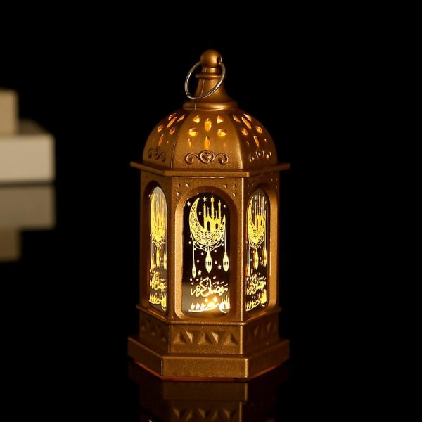 Ramadan-lyhtylamppu Eid Mubarak Led Light Ornaments Muslim Party Riippuva sisustus Kultainen