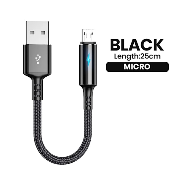 0,25m Kort USB Laddningskabel Datakabel Typ-C Micro IOS För iPhone 13 12 iPad 3A Snabbladdning Telefonkabel Power Bank Datakabel Micro Svart Micro black 0.25m