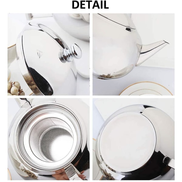 Tekande med si, løs teblad, 2 liter rustfrit stål tekande, kaffevand, lille kedel, filtersæt, varmer, tekande