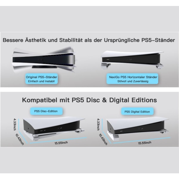 PS5 horisontellt stativ, basställ, kompatibelt med digitala utgåvor
