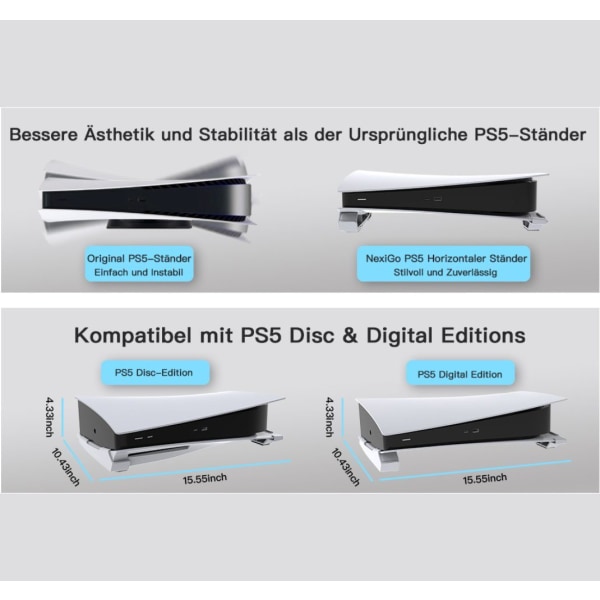PS5 horisontellt stativ, basstativ, kompatibelt med digitala utgåvor