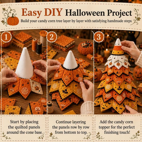 DIY Quilted Christmas Tree Fabric Kit, 3D Fabric Patchwork Craft Set for Beginners, Handmade Table Decoration for Home, Mantel, Table, Office #M