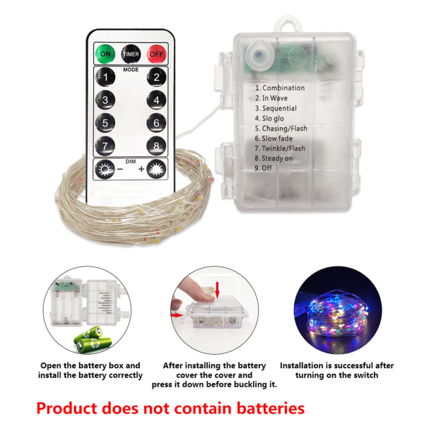 Fe-strängljus Batteridrivna vattentäta utomhusljus flerfärgade multicolor meters 50 lights