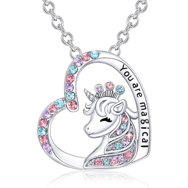 Unicorn set för tjejer, sött unicorn hjärta halsband