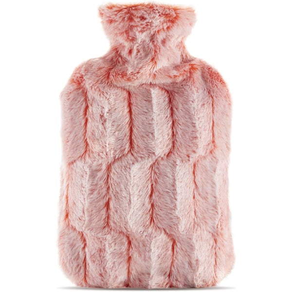 HUGO FROSCH 2 L klassisk varmtvannsflaske med høy mikrofiber fløyelsmyk pelslook - laget i Tyskland (rosa) pink