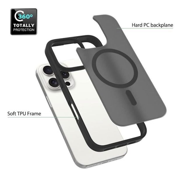 Fodral + 2 Härdat Glas för iPhone 16 Pro Max Magnetiskt Ring Skydd Stötsäker Transparent Svart
