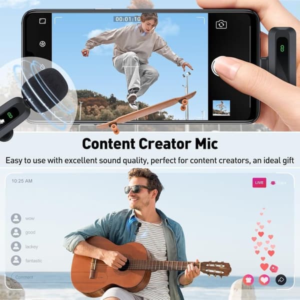 Trådløs Lavalier med LED-display – Mini Lavalier-mikrofon til iPhone/Android, perfekt til video, vlog, TikTok, YouTube