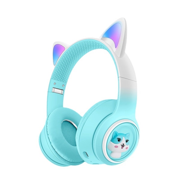 Nya lysande Bluetooth-hörlurar med kattsöta öron och bra basljud,iseblue